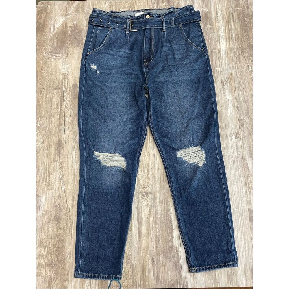 Kancan Estilo PaperBag Mom Jeans Ultra High Rise Belted Distressed Juniors Sz 15